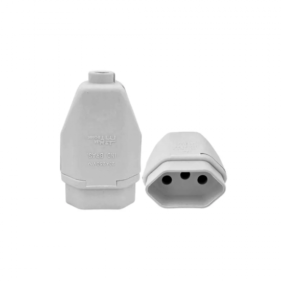 Plugue Fêmea 3 Pinos 10A Anti Choque Mec Tronic Cinza