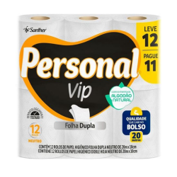 Papel Higiênico Folha Dupla Personal Vip Neutro LEVE 12/PAGUE 11 20 metros