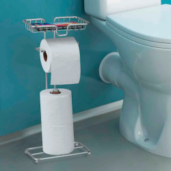 Porta Papel Higiênico de Chão Cromado c/ Suporte para Celular Arthi