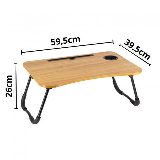 Mesa Multiuso Dobrável Portátil c/ Porta Tablet, Copo e Gaveta 60x40cm Mori 
