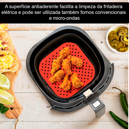 Tapete de Silicone Quadrado para Fritadeira Elétrica 21,5 cm Mori Tapete de Silicone Quadrado para Fritadeira Elétrica 21,5 cm Mori