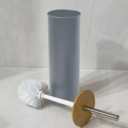 Escova Sanitária com Tampa de Bambu e Suporte Soft Paramount - Cinza