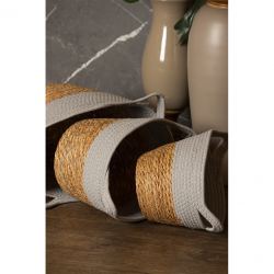Cesto de Fibra Natural e Algodão com Alça Paramount Cinza 33x28cm
