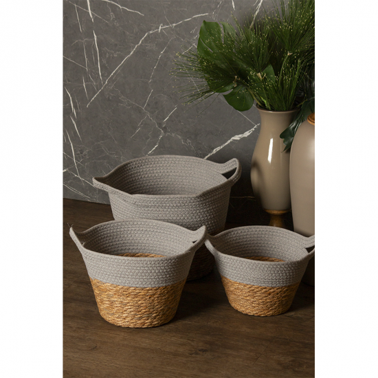 Cesto de Fibra Natural e Algodão com Alça Paramount Cinza 33x28cm Cesto de Fibra Natural e Algodão com Alça Paramount Cinza 33x28cm