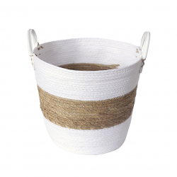 Cesto de Fibra Natural e Algodão com Alça Paramount Branco 33x28cm