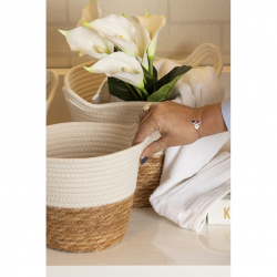 Cesto de Fibra Natural e Algodão com Alça Paramount Branco 33x28cm