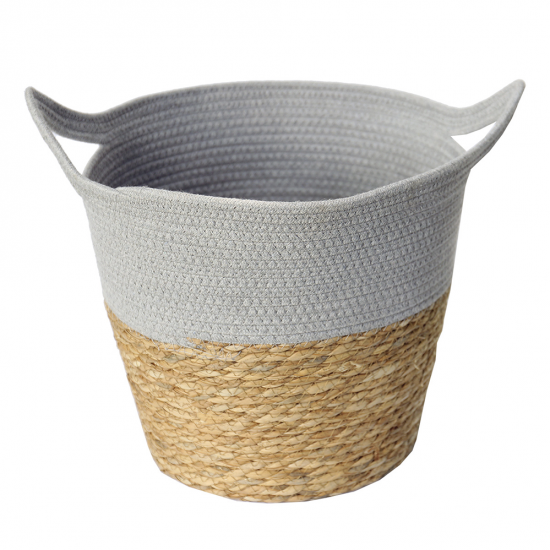 Cesto de Fibra Natural e Algodão com Alça Paramount Cinza 33x28cm Cesto de Fibra Natural e Algodão com Alça Paramount Cinza 33x28cm