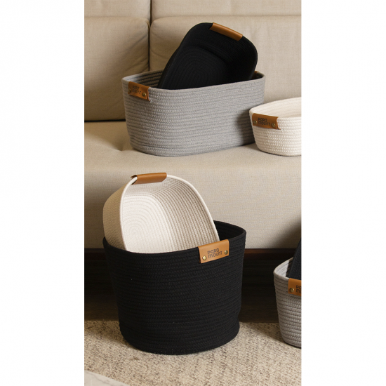 Cesto de Algodão com Alça Paramount Preto 45x30x22cm Cesto de Algodão com Alça Paramount Preto 45x30x22cm