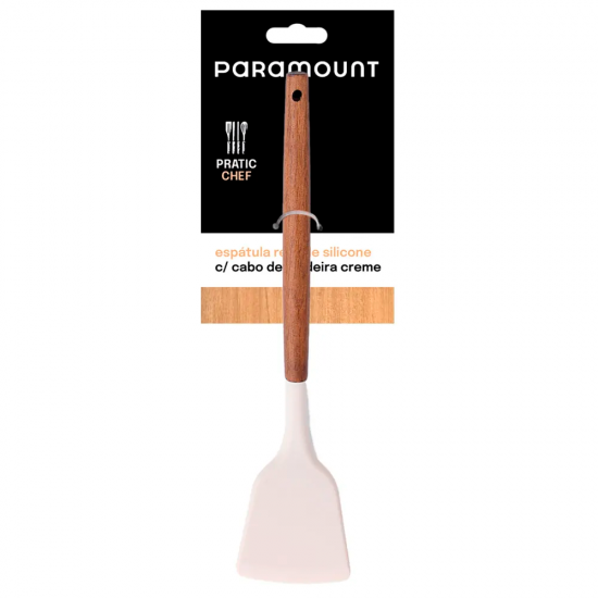 Espatula Reta de Silicone Cabo Madeira Paramount Creme