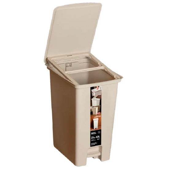 Lixeira com Pedal e Tampa Fly 40L Paramount Creme Seletiva