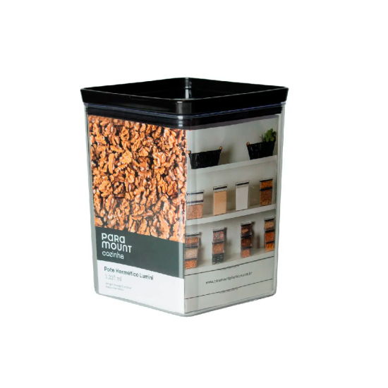 Pote Hermético Quadrado de Acrílico Paramount Lumini Black 3335mL Pote Hermético Quadrado de Acrílico Paramount Lumini Black 3335mL