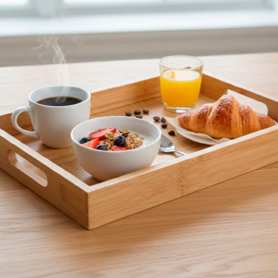 Bandeja Retangular c/ Alça Paramount em Bambu