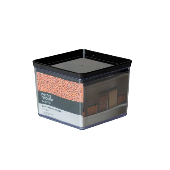Pote Hermético Quadrado de Acrílico Paramount Lumini Black 3040mL Pote Hermético Quadrado de Acrílico Paramount Lumini Black 3040mL