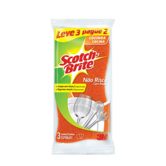 Esponja Dupla Face Não Risca 3M Scotch Brite com 3 unid. LEVE 3 PAGUE 2 Esponja Dupla Face Não Risca 3M Scotch Brite com 3 unid. LEVE 3 PAGUE 2