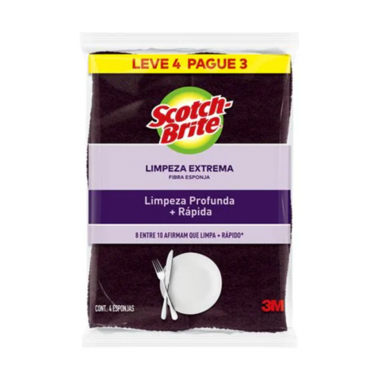 Esponja Dupla Face Limpeza Extrema 3M Scotch Brite com 4 unid. LEVE 4 PAGUE 3 Esponja Dupla Face Limpeza Extrema 3M Scotch Brite com 4 unid. LEVE 4 PAGUE 3