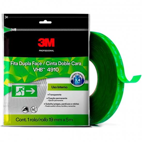 Fita Dupla Face Transparente 3M Fixa Forte VHB 4910 19mm x 5m