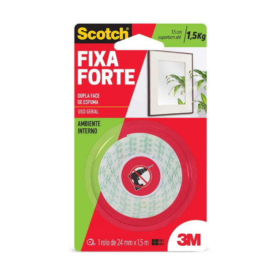 Fita Dupla Face Espuma 3M Fixa Forte 24mm x 1,5m Fita Dupla Face Espuma 3M Fixa Forte 24mm x 1,5m