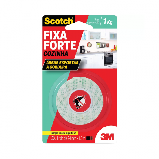 Fita Dupla Face Cozinha 3M Fixa Forte 24mm x 1,5m Fita Dupla Face Cozinha 3M Fixa Forte 24mm x 1,5m
