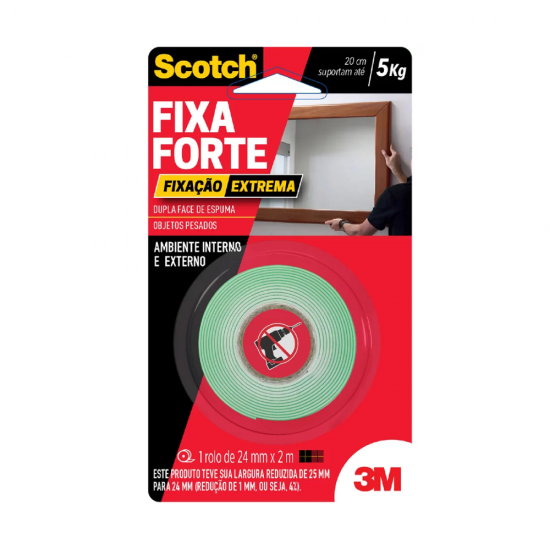 Fita Dupla Face Fixação Extrema 3M Fixa Forte 24mm x 2m Fita Dupla Face Fixação Extrema 3M Fixa Forte 24mm x 2m