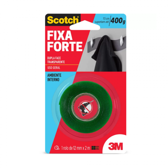 Fita Dupla Face Transparente 3M Fixa Forte 12mm x 2m Fita Dupla Face Transparente 3M Fixa Forte 12mm x 2m