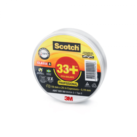 Fita Isolante 3M 33+ Profissional 19mm x 20m Preta Fita Isolante 3M 33+ Profissional 19mm x 20m Preta