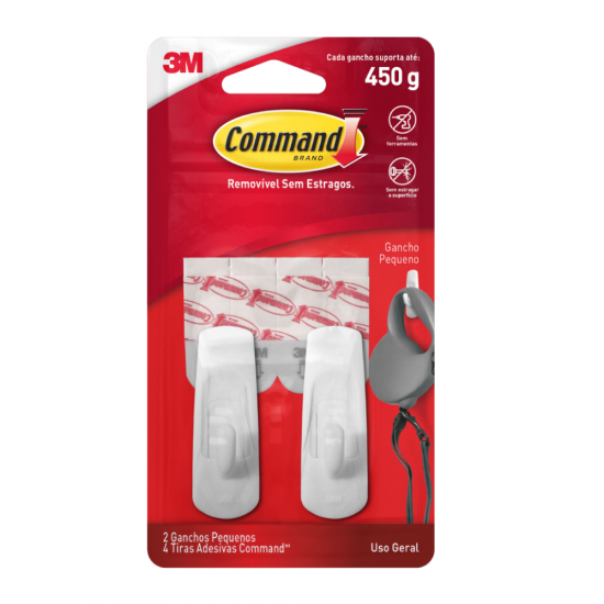 Gancho Adesivo Pequeno 3M Command com 2 unid. - até 450g Gancho Adesivo Pequeno 3M Command com 2 unid. - até 450g