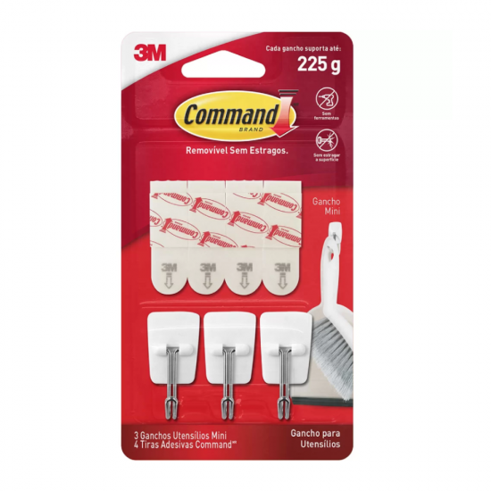 Gancho Adesivo para Utensílios 3M Command com 3 unid. - até 225g Gancho Adesivo para Utensílios 3M Command com 3 unid. - até 225g