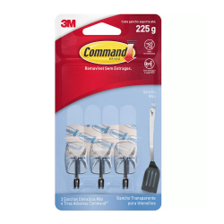 Gancho Adesivo para Utensílios 3M Command Transparente com 3 unid. - até 225g
