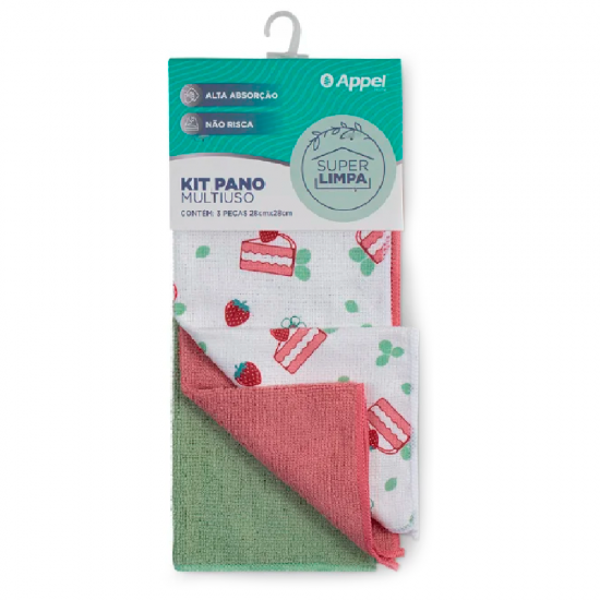 Pano de Microfibra 28x28cm Appel com 3 unid. Bolo