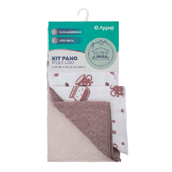 Pano de Microfibra 28x28cm Appel com 3 unid. Cafe