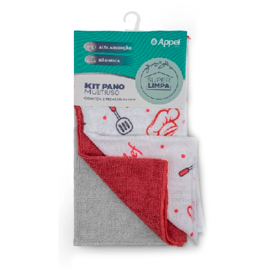 Pano de Microfibra 28x28cm Appel com 3 unid. Chef