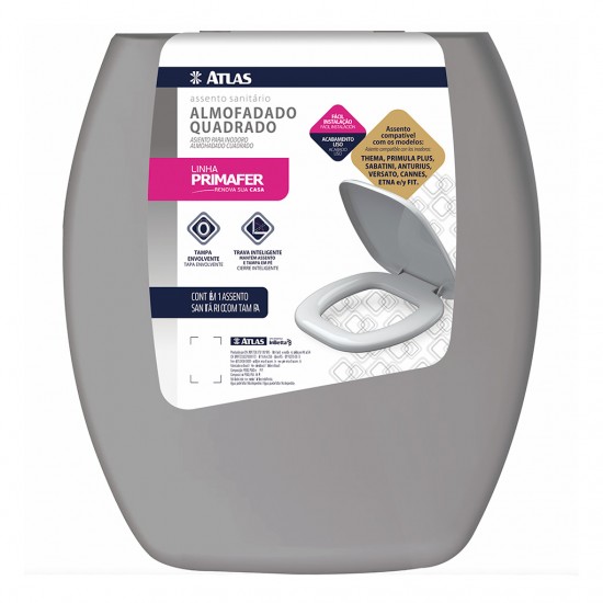 Assento Sanitário Atlas Almofadado Quadrado Cinza Assento Sanitário Atlas Almofadado Quadrado Cinza