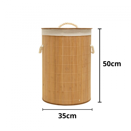 Cesto para Roupas Dobrável Redondo Bambu Clink