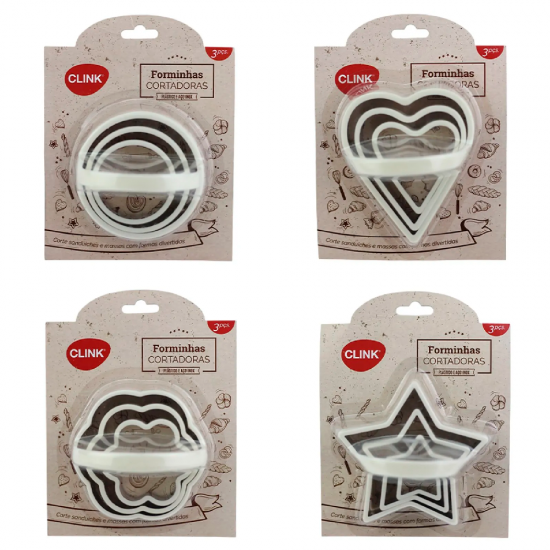 Kit Forma Cortadora Confeitaria Inox c/3 Clink Kit Forma Cortadora Confeitaria Inox c/3 Clink