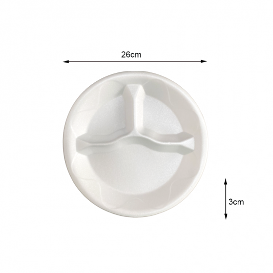 Prato Descartável de Isopor 26cm com 3 Divisões Darnel com 20 unid. Prato Descartável de Isopor 26cm com 3 Divisões Darnel com 20 unid.