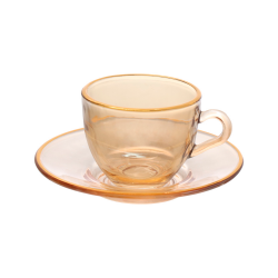 Jogo de Xícaras c/ Pires Cristal Menfis Ambar c/ Borda Dourada Hauskraft 85mL