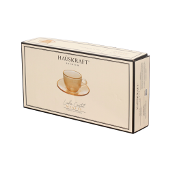 Jogo de Xícaras c/ Pires Cristal Menfis Ambar c/ Borda Dourada Hauskraft 85mL Jogo de Xícaras c/ Pires Cristal Menfis Ambar c/ Borda Dourada Hauskraft 85mL