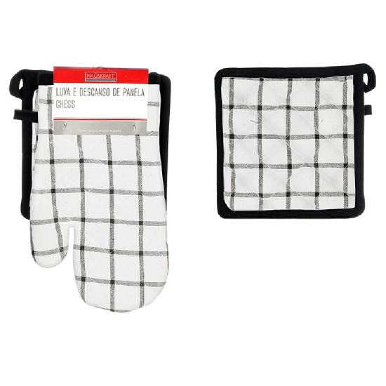 Luva Térmica + Descanso de Panela Hauskraft Chess Branco Luva Térmica + Descanso de Panela Hauskraft Chess Branco
