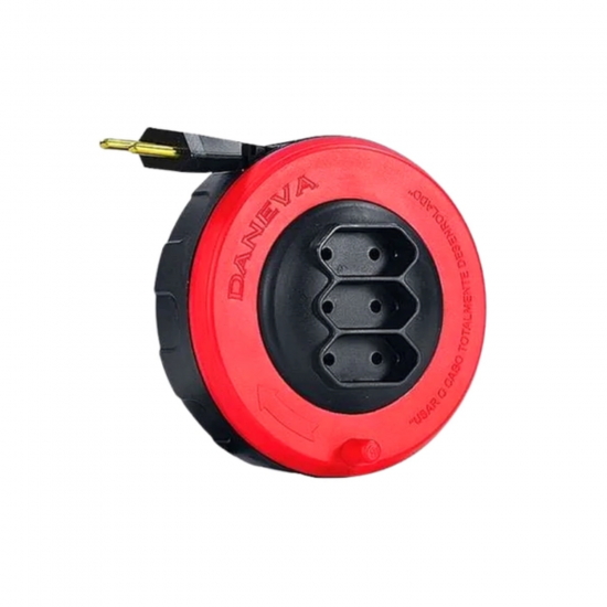 Extensão Elétrica 5 metros com Enrolador 3 Tomadas 2P 10A Daneva Pop Spin