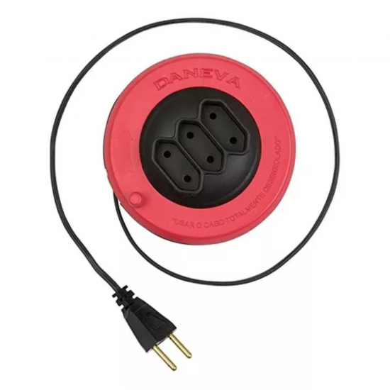 Extensão Elétrica 5 metros com Enrolador 3 Tomadas 2P 10A Daneva Pop Spin