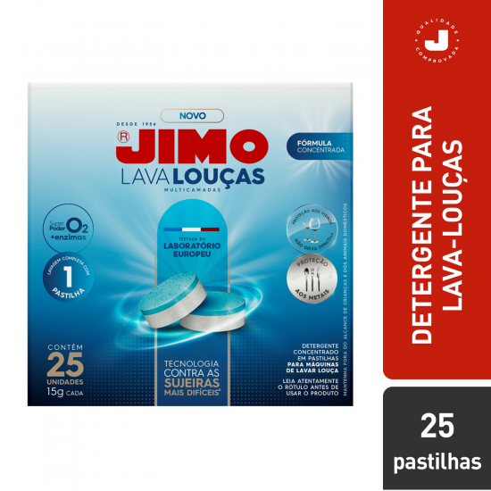 Detergente Máquina de Lavar Louça Jimo Multicamada com 25 unid. de 15g cada Detergente Máquina de Lavar Louça Jimo Multicamada com 25 unid. de 15g cada