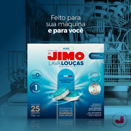 Detergente Máquina de Lavar Louça Jimo Multicamada com 25 unid. de 15g cada Detergente Máquina de Lavar Louça Jimo Multicamada com 25 unid. de 15g cada