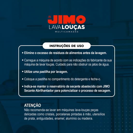 Detergente Máquina de Lavar Louça Jimo Multicamada com 25 unid. de 15g cada Detergente Máquina de Lavar Louça Jimo Multicamada com 25 unid. de 15g cada