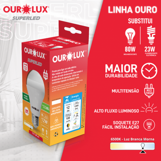 Lâmpada LED 12W Ourolux Superled Bulbo 6500K Bivolt