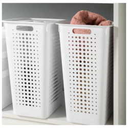 Cesto de Roupas com Tampa <Ou> Branco 47L