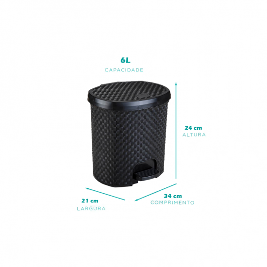 Lixeira com Pedal 6L Nitron Rattan Preta Lixeira com Pedal 6L Nitron Rattan Preta