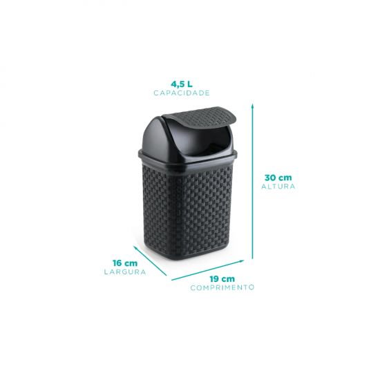Lixeira com Tampa Basculante 4,5L Nitron Preta Lixeira com Tampa Basculante 4,5L Nitron Preta