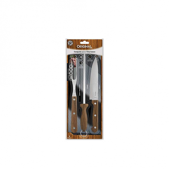 Conjunto para Churrasco Original Line Wood com 3 peças Conjunto para Churrasco Original Line Wood com 3 peças