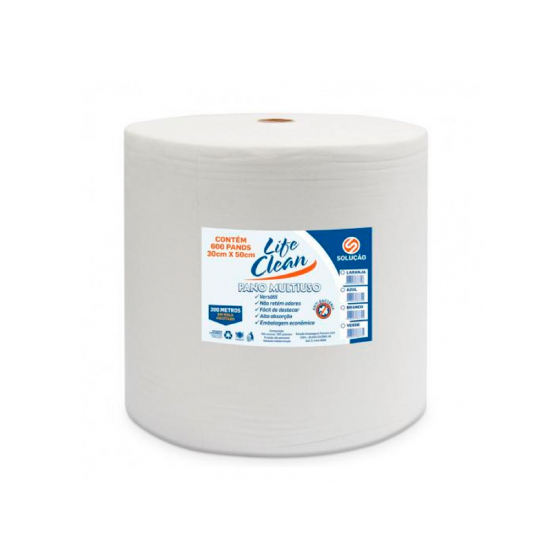 Pano Tipo Perfex Multiuso Branco Life Clean com 600 panos 28x50cm