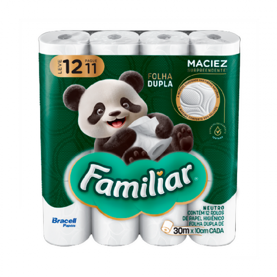 Papel Higiênico Folha Dupla Familiar c/12 rolos 30 metros